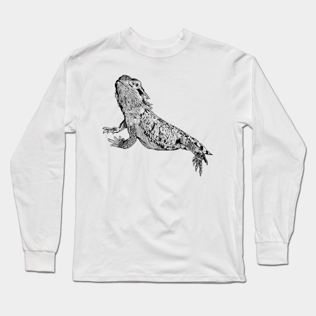 Line drawing - bearded dragon Long Sleeve T-Shirt by Modern Medieval Design